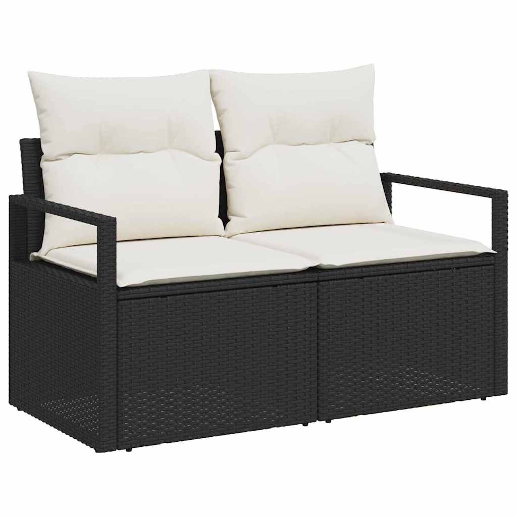 Conjunto de Sofá de Jardim com almofada 9 pcs Preto e Creme