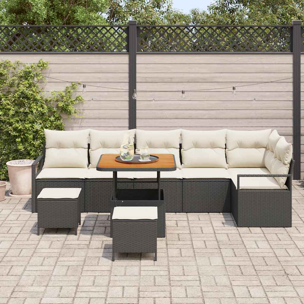 Conjunto de Sofá de Jardim 9 pcs Preto e Creme 80 x 80 x 71 cm