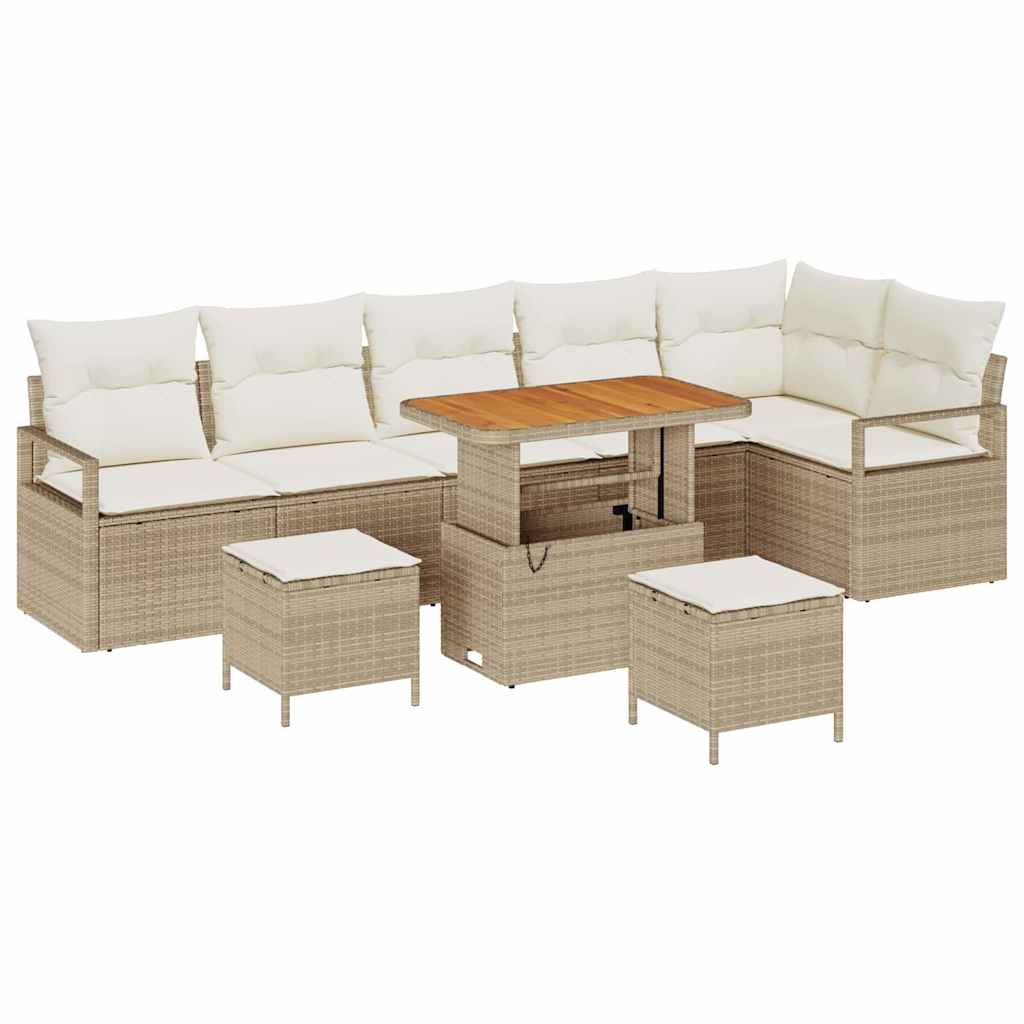 Conjunto de Sofá de Jardim 9 pcs Bege e Creme 90 x 55 x 71 cm