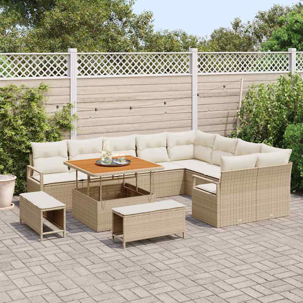 Conjunto de Sofá de Jardim com almofada 12 pcs Bege e Creme