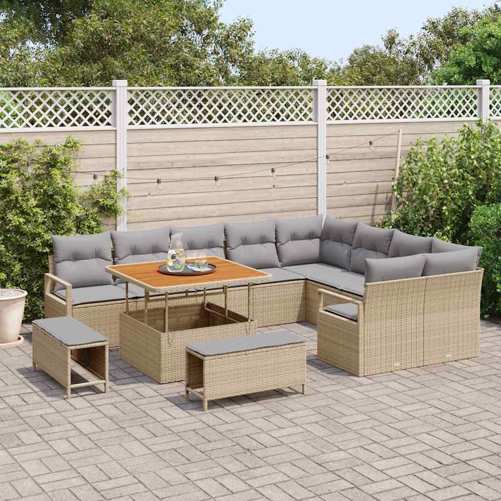Conjunto de Sofá de Jardim 12 pcs Bege e Cinza Claro