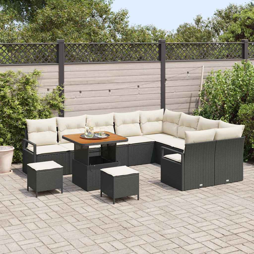 Conjunto de Sofá de Jardim 12 pcs Preto e Creme 80 x 80 x 71 cm