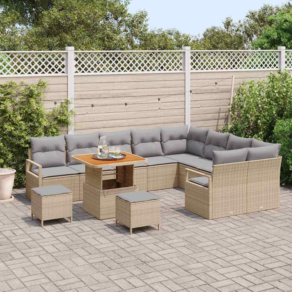 Conjunto de Sofá de Jardim 12 pcs Bege e Cinza Claro