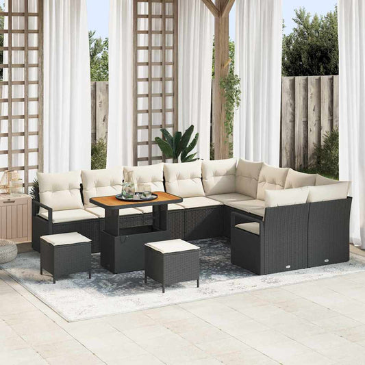 Conjunto de Sofá de Jardim 12 pcs Preto e Creme 90 x 55 x 71 cm