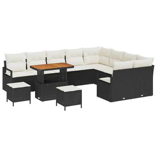 Conjunto de Sofá de Jardim 12 pcs Preto e Creme 90 x 55 x 71 cm