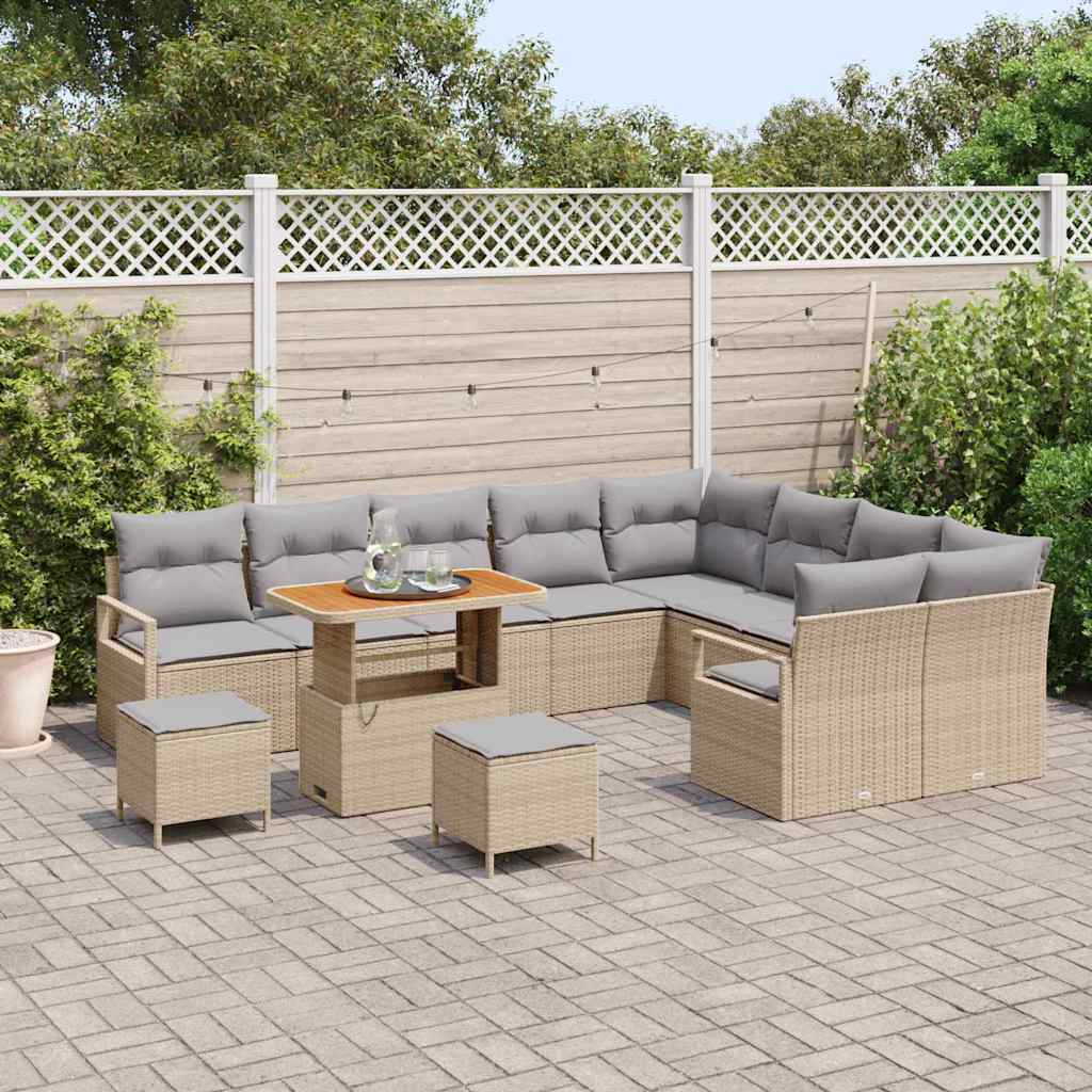 Conjunto de Sofá de Jardim 12 pcs Bege e Cinza Claro