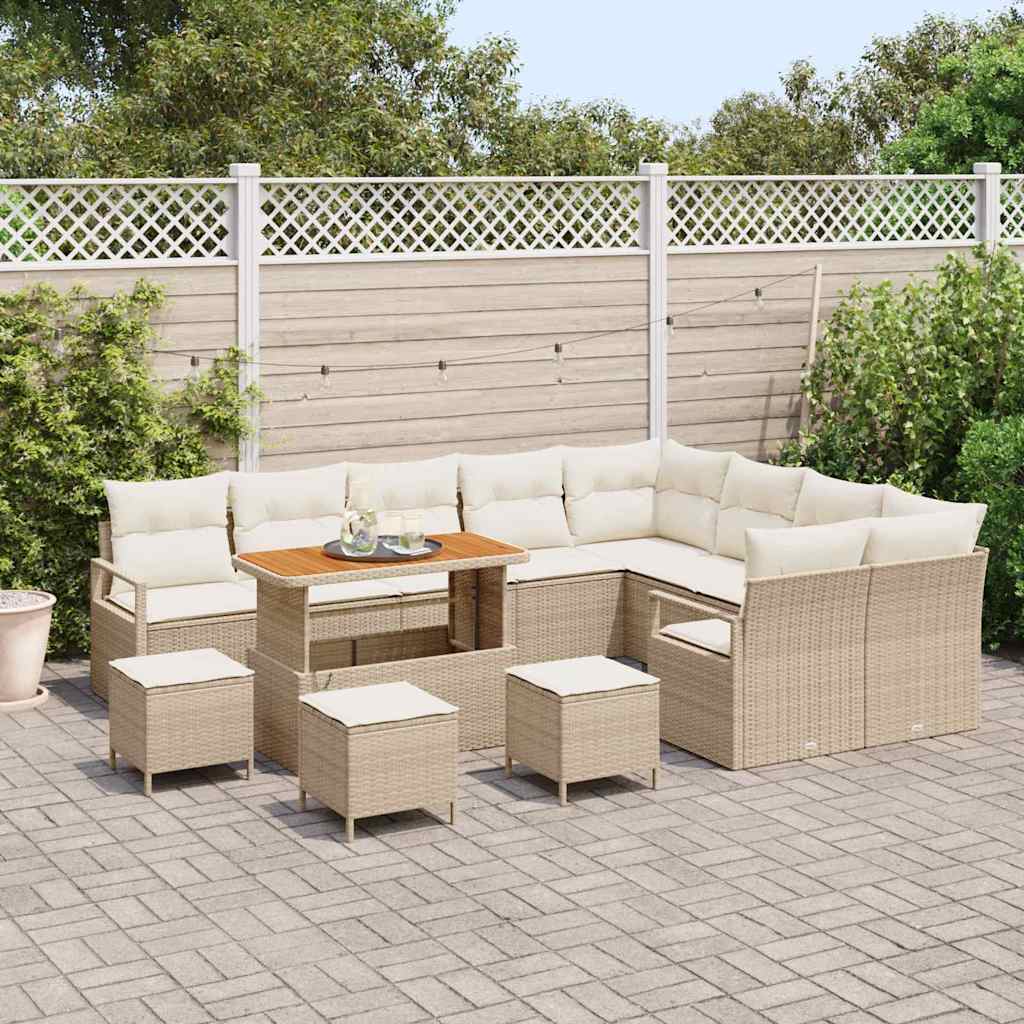 Conjunto de Sofá de Jardim 13 pcs Bege e Creme 110 x 55 x 71 cm
