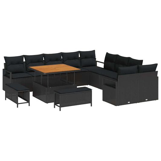 Conjunto de Sofá de Jardim com almofada 13 pcs Preto