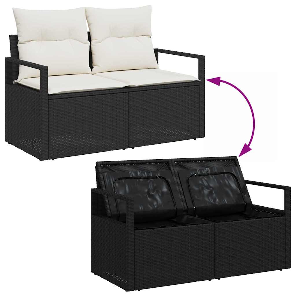 Conjunto de Sofá de Jardim com almofada 13 pcs Preto e Creme