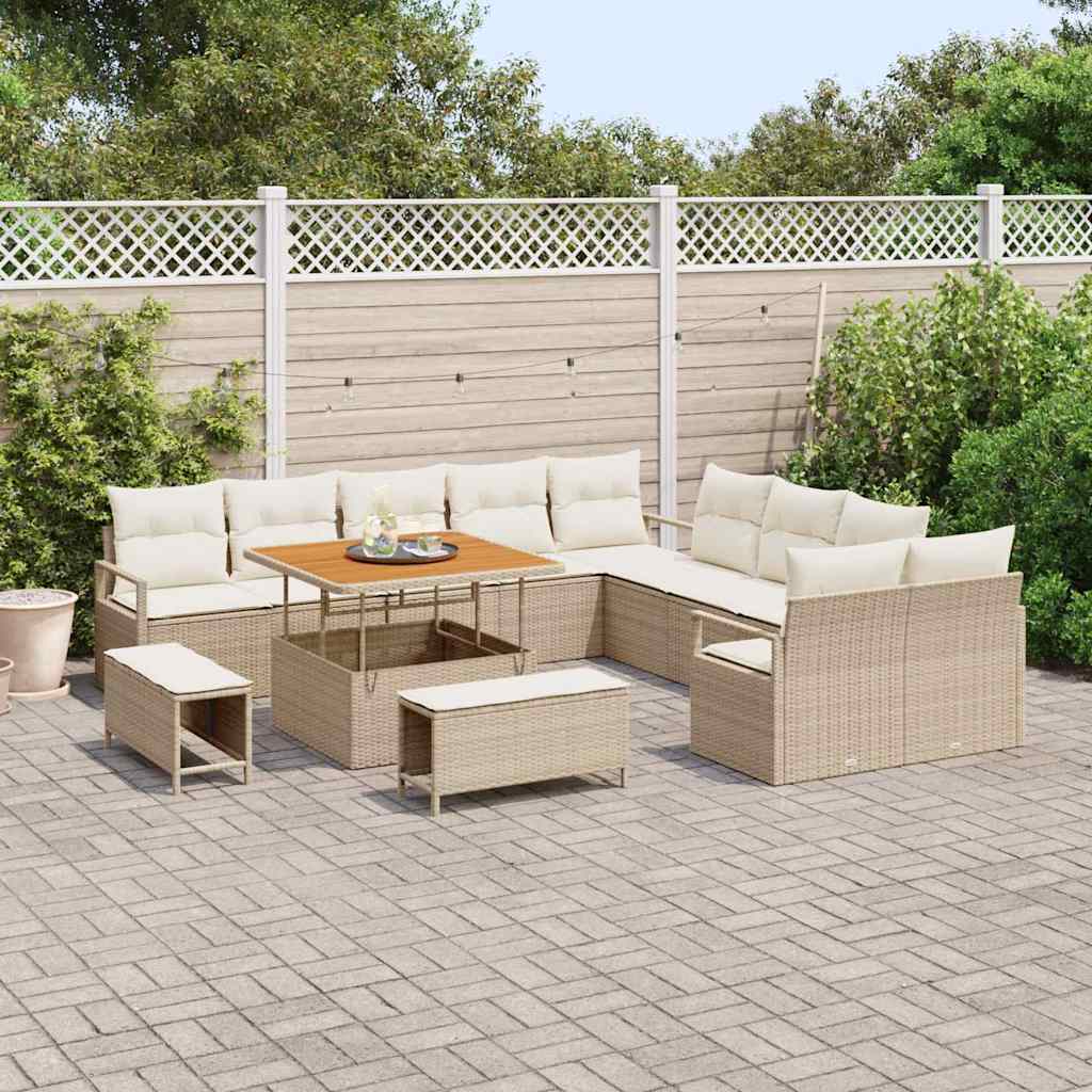 Conjunto de Sofá de Jardim com almofada 13 pcs Bege e Creme