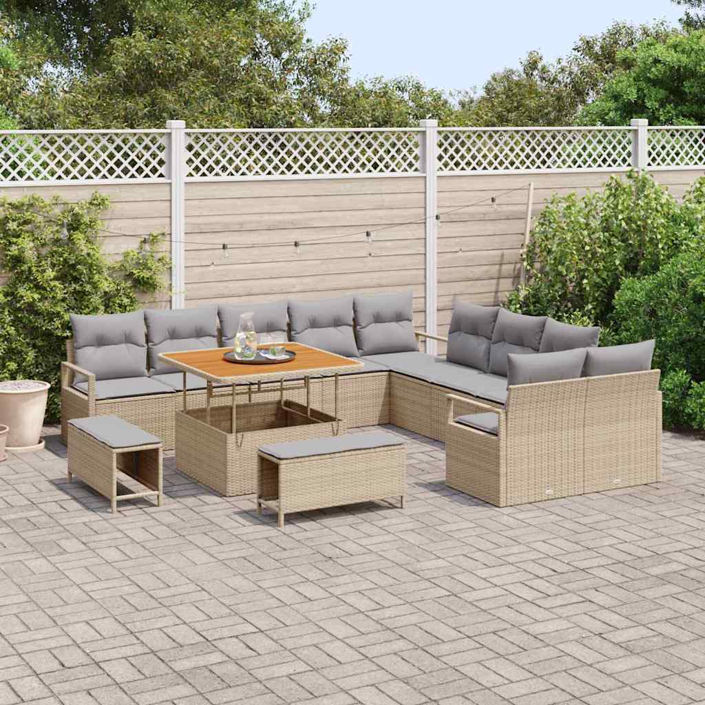Conjunto de Sofá de Jardim 13 pcs Bege e Cinza Claro