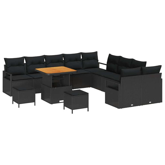 Conjunto de Sofá de Jardim com almofada 13 pcs Preto