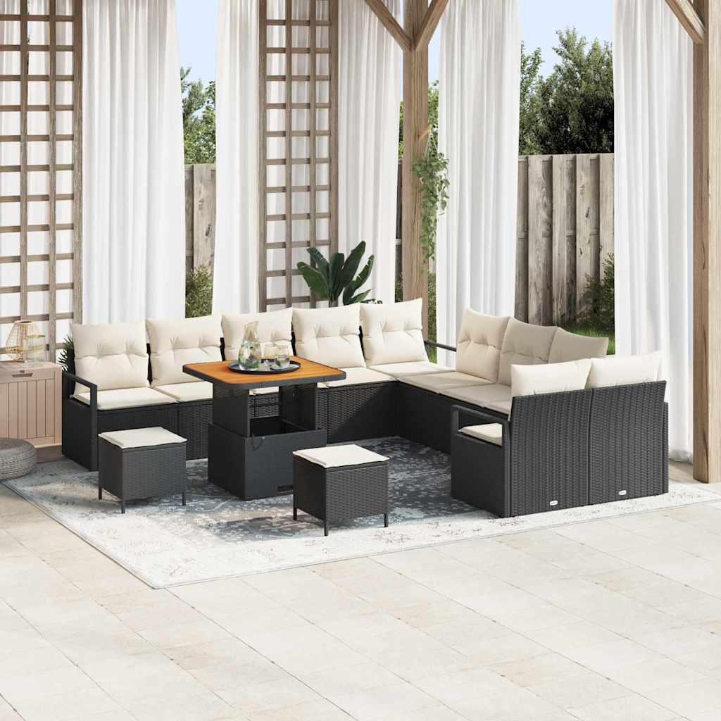 Conjunto de Sofá de Jardim 13 pcs Preto e Creme 80 x 80 x 71 cm