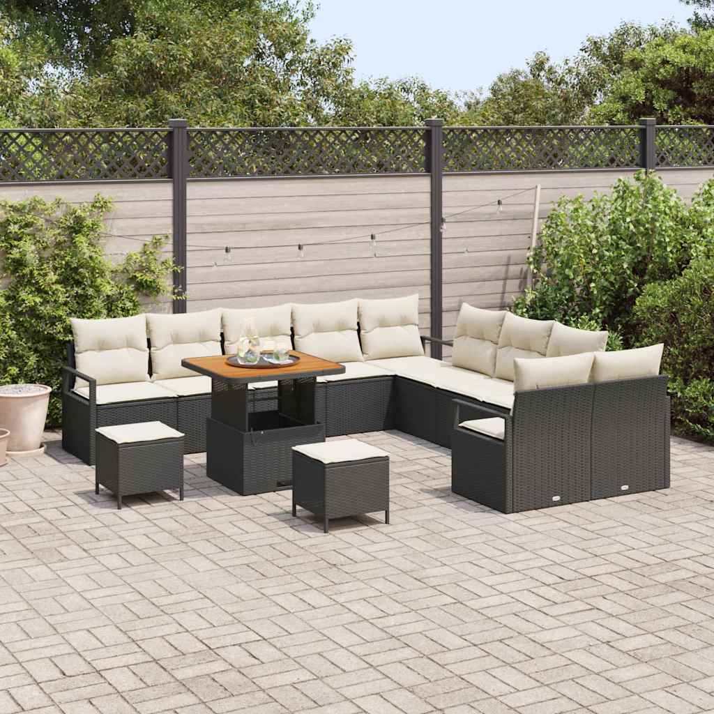 Conjunto de Sofá de Jardim 13 pcs Preto e Creme 80 x 80 x 71 cm