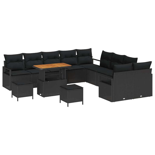 Conjunto de Sofá de Jardim com almofada 13 pcs Preto