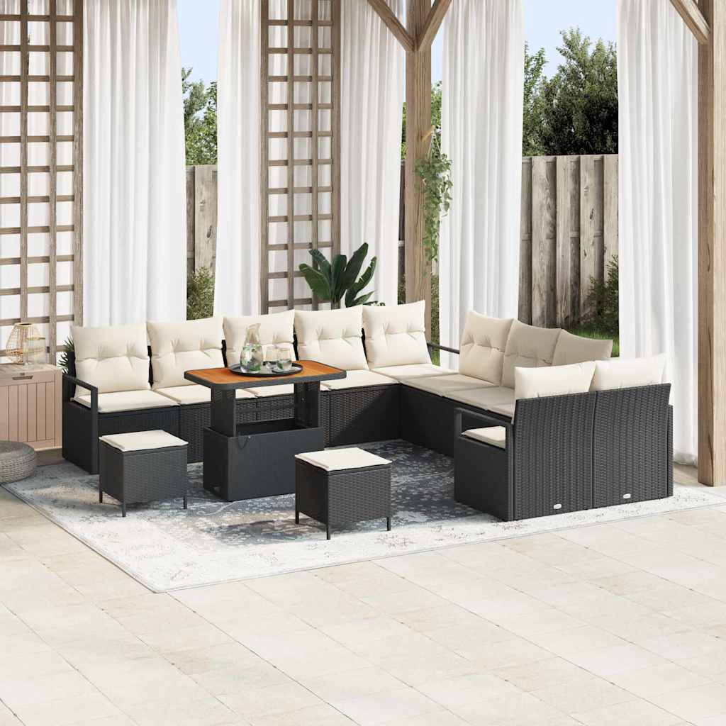 Conjunto de Sofá de Jardim 13 pcs Preto e Creme 90 x 55 x 71 cm