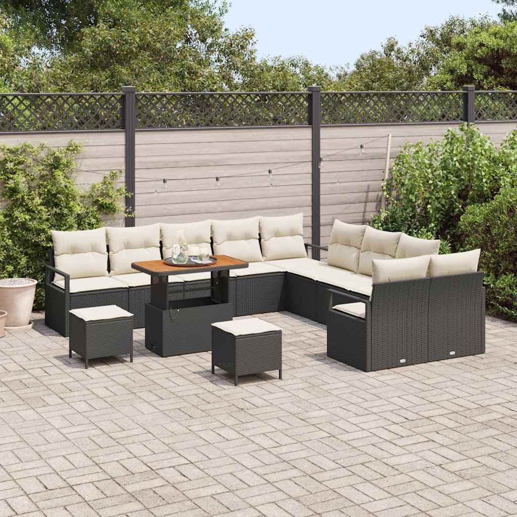 Conjunto de Sofá de Jardim 13 pcs Preto e Creme 90 x 55 x 71 cm