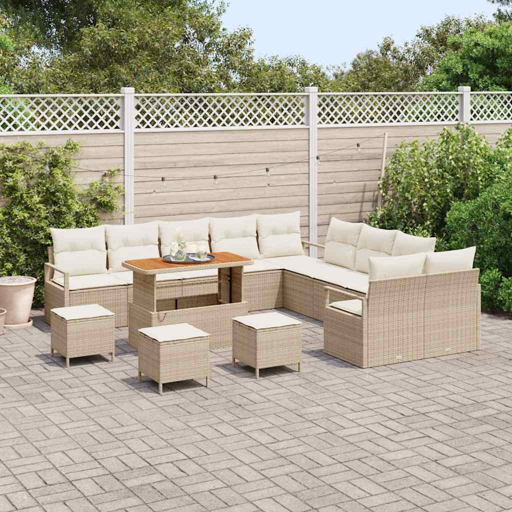 Conjunto de Sofá de Jardim 14 pcs Bege e Creme 110 x 55 x 71 cm