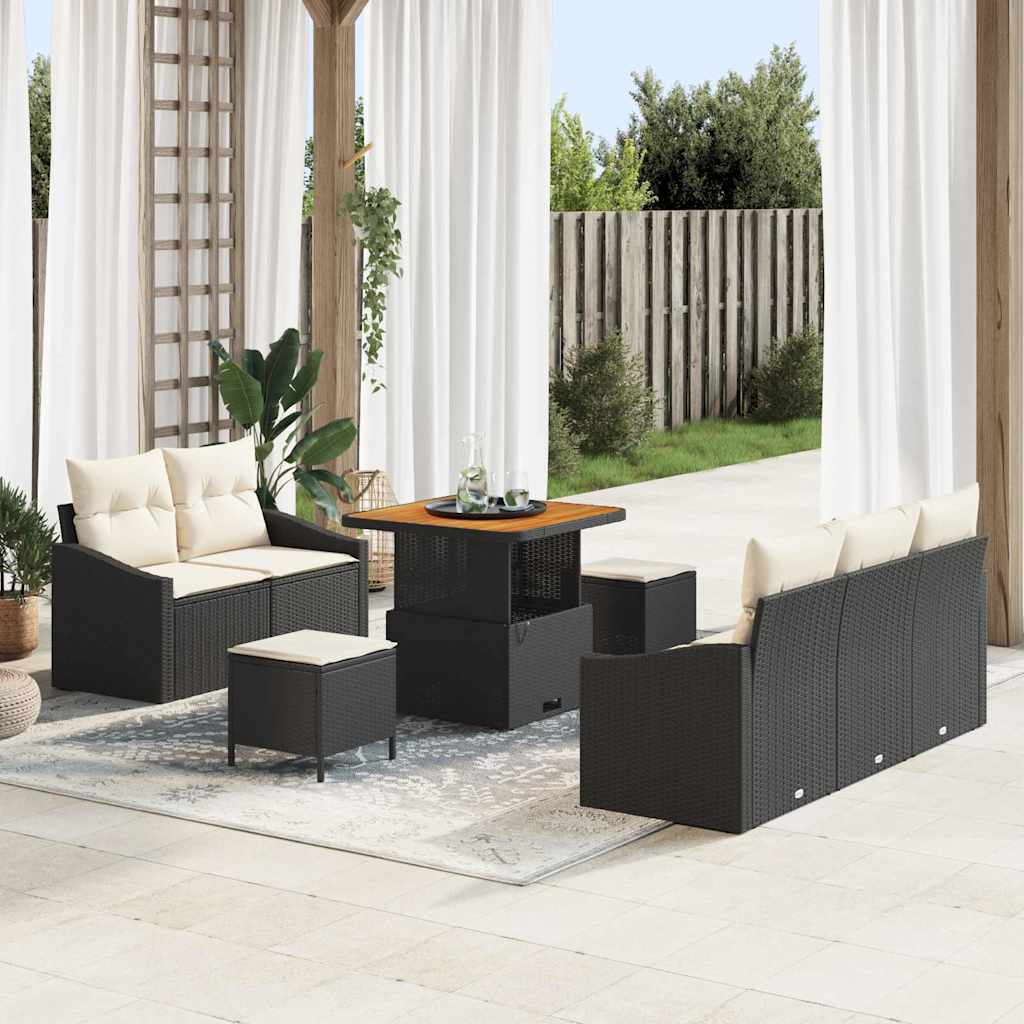 Conjunto de Sofá de Jardim 8 pcs Preto e Creme 80 x 80 x 71 cm