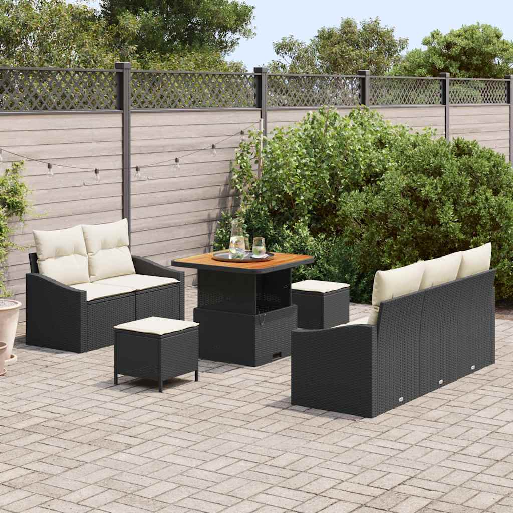 Conjunto de Sofá de Jardim 8 pcs Preto e Creme 80 x 80 x 71 cm