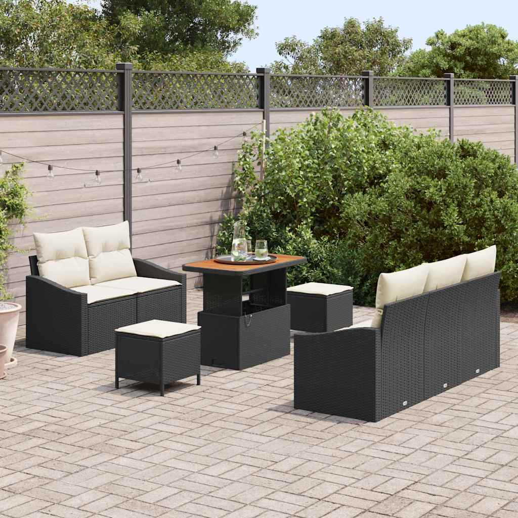 Conjunto de Sofá de Jardim 8 pcs Preto e Creme 90 x 55 x 71 cm
