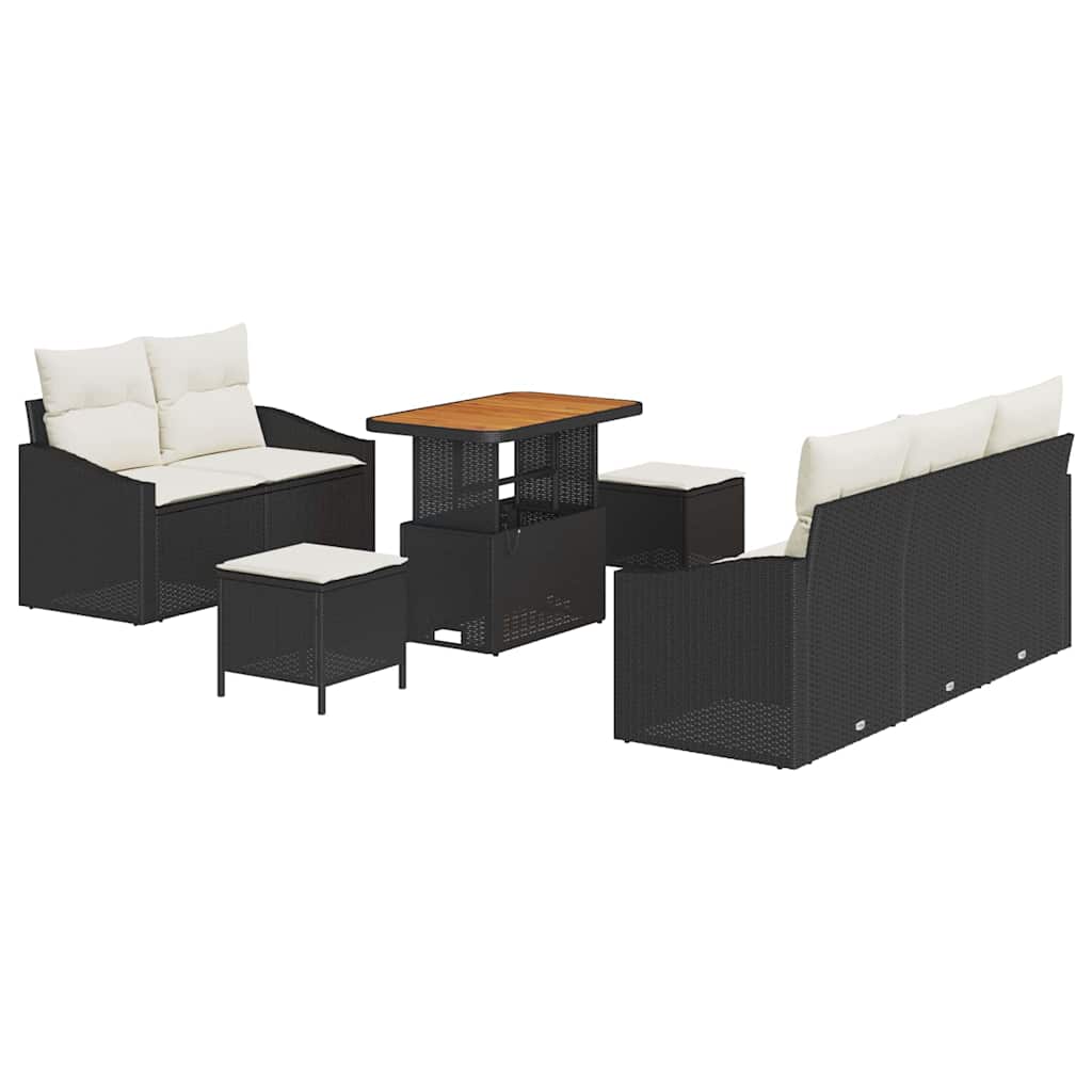 Conjunto de Sofá de Jardim 8 pcs Preto e Creme 90 x 55 x 71 cm