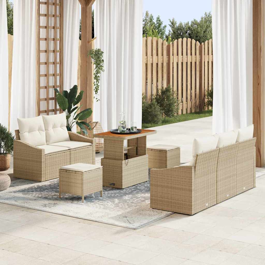 Conjunto de Sofá de Jardim 8 pcs Bege e Creme 90 x 55 x 71 cm