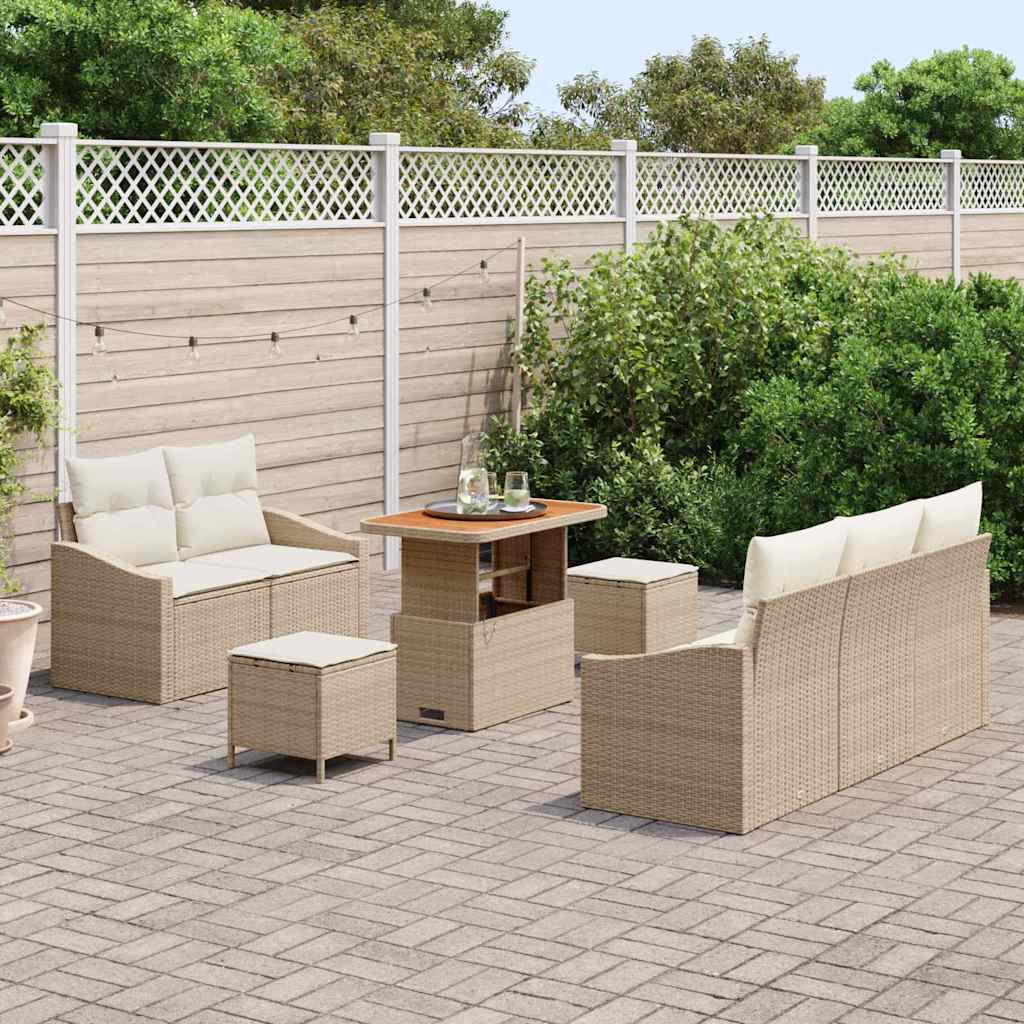 Conjunto de Sofá de Jardim 8 pcs Bege e Creme 90 x 55 x 71 cm