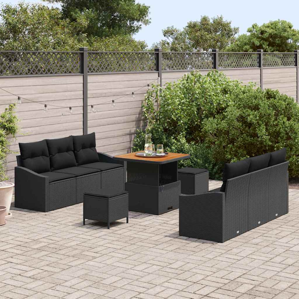 Conjunto de Sofá de Jardim 9 pcs Preto 80 x 80 x 71 cm