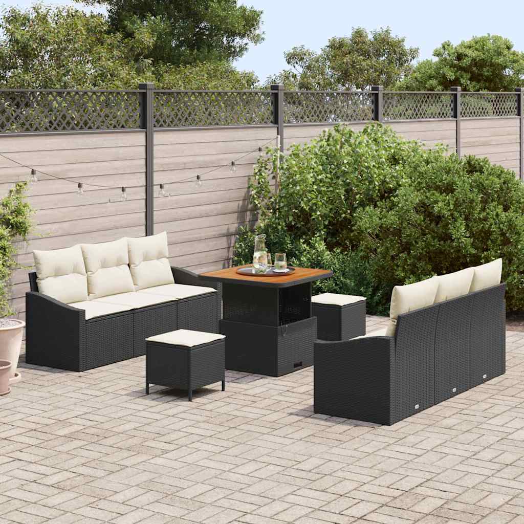 Conjunto de Sofá de Jardim 9 pcs Preto e Creme 80 x 80 x 71 cm