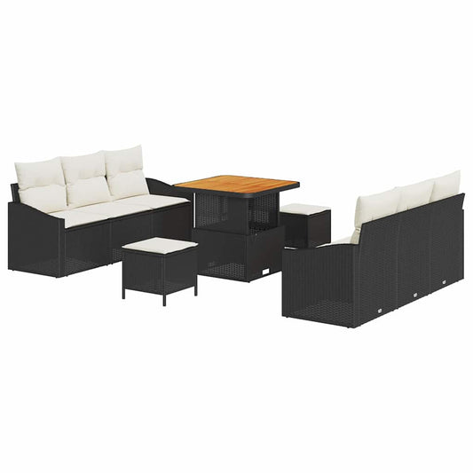 Conjunto de Sofá de Jardim com almofada 9 pcs Preto e Creme