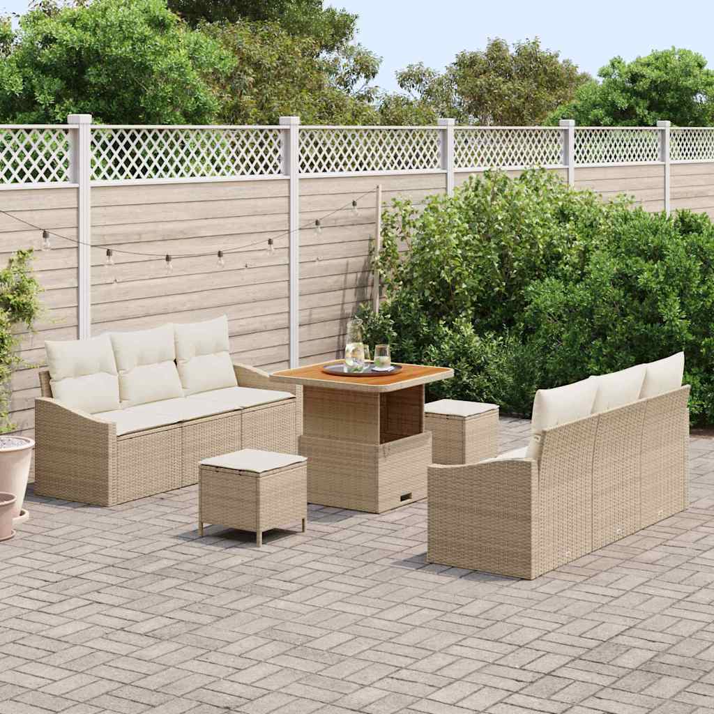 Conjunto de Sofá de Jardim 9 pcs Bege e Creme 80 x 80 x 71 cm