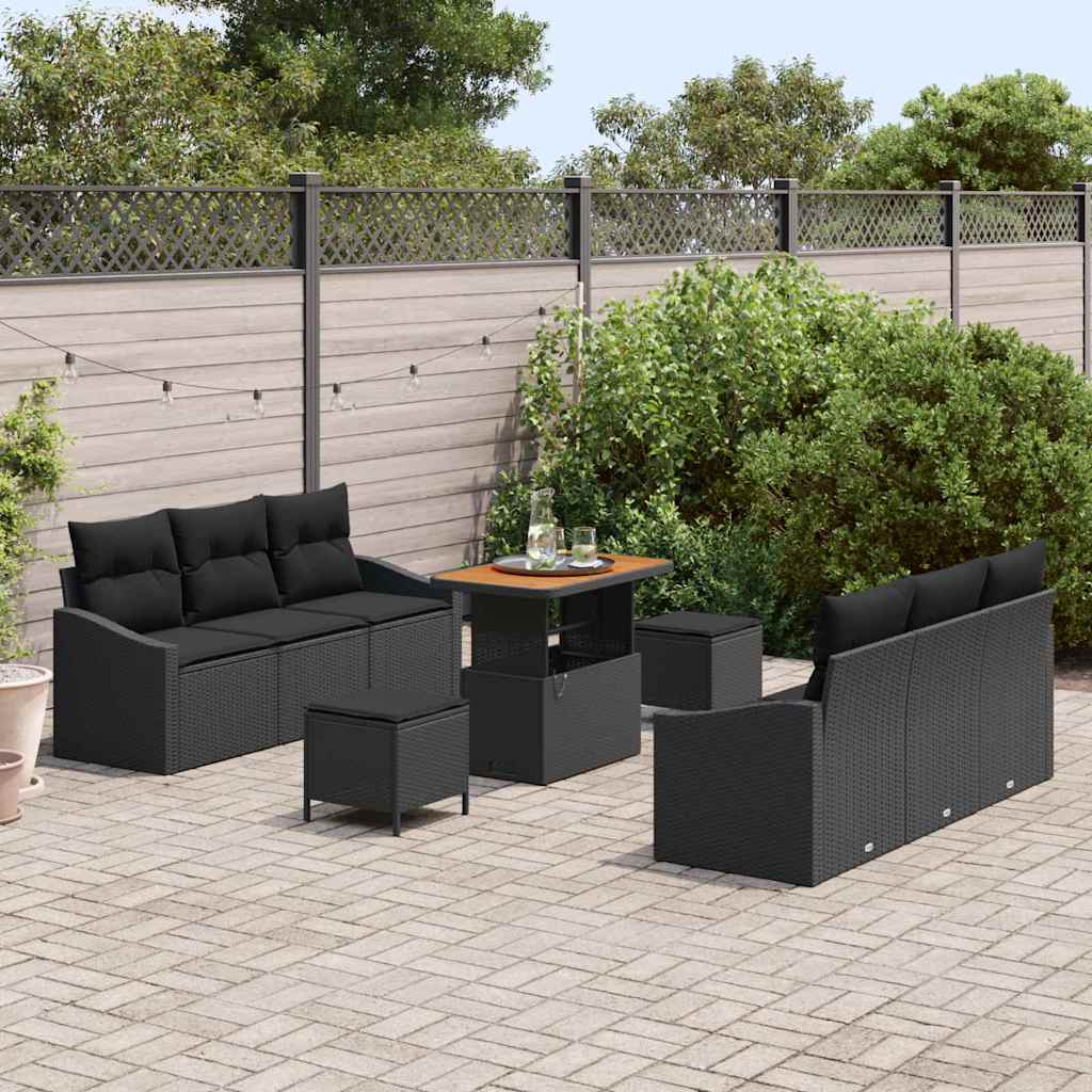 Conjunto de Sofá de Jardim 9 pcs Preto 90 x 55 x 71 cm
