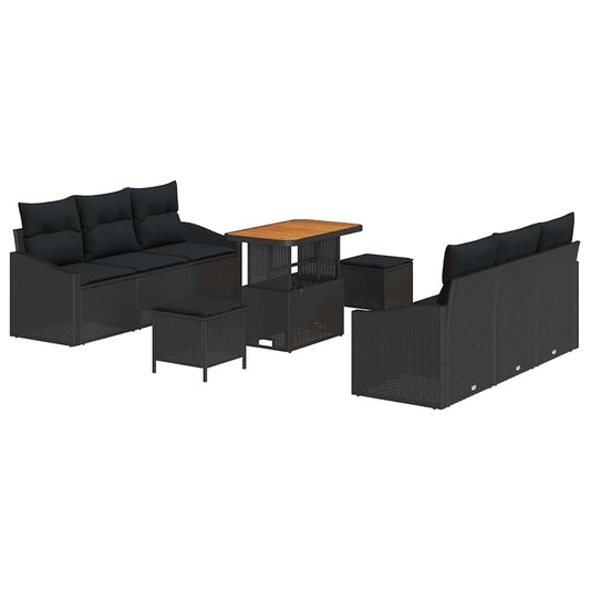Conjunto de Sofá de Jardim com almofada 9 pcs Preto