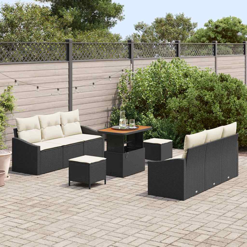 Conjunto de Sofá de Jardim 9 pcs Preto e Creme 90 x 55 x 71 cm