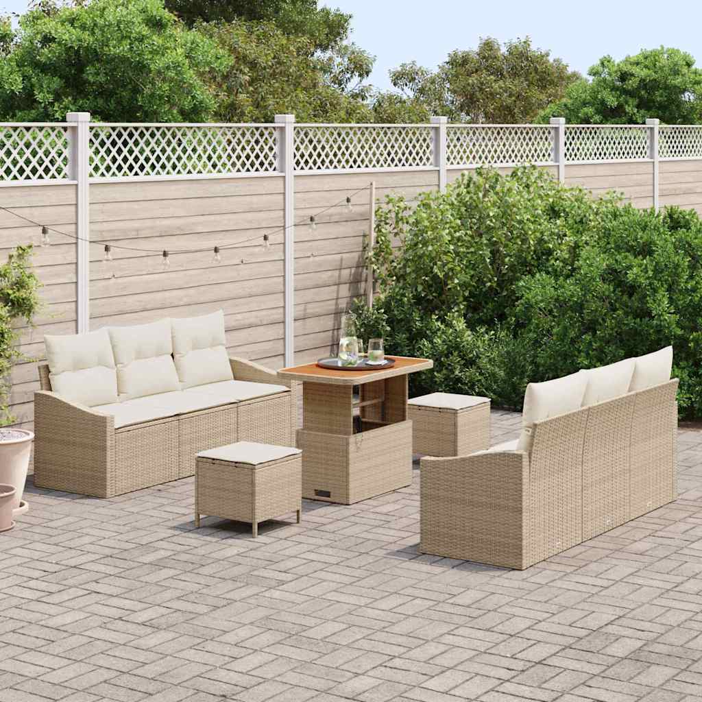 Conjunto de Sofá de Jardim 9 pcs Bege e Creme 90 x 55 x 71 cm