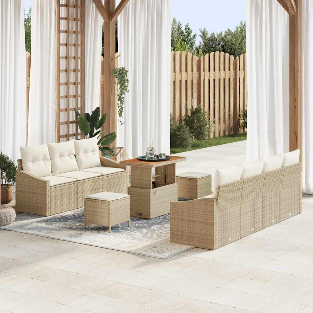 Conjunto de Sofá de Jardim 10 pcs Bege e Creme 90 x 55 x 71 cm