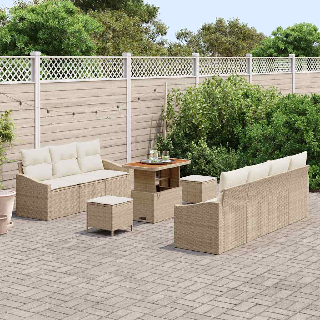 Conjunto de Sofá de Jardim 10 pcs Bege e Creme 90 x 55 x 71 cm