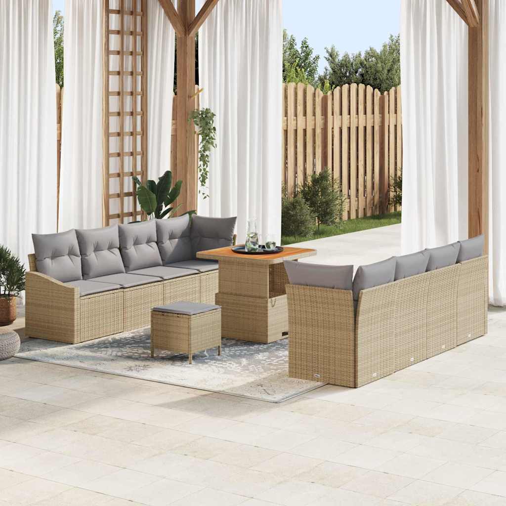 Conjunto de Sofá de Jardim 11 pcs Bege e Cinza Claro