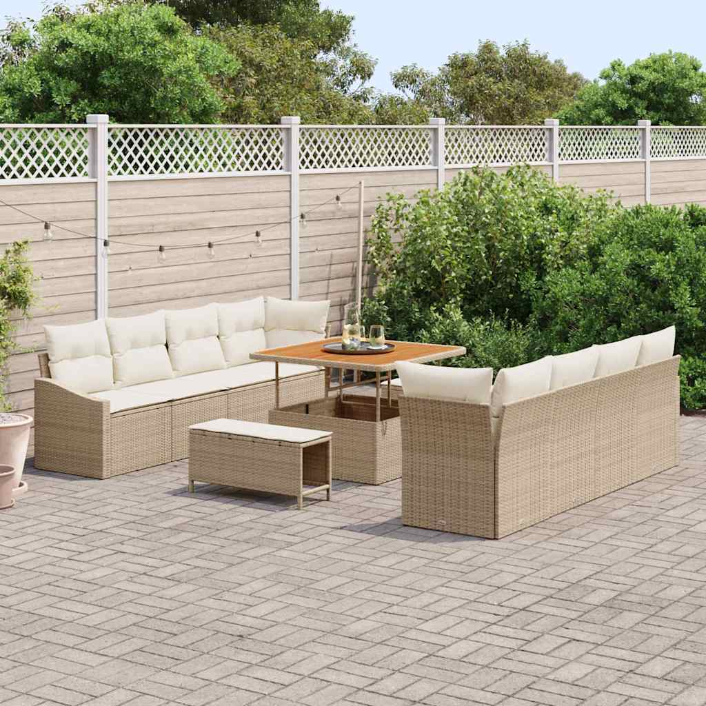 Conjunto de Sofá de Jardim com almofada 11 pcs Bege e Creme