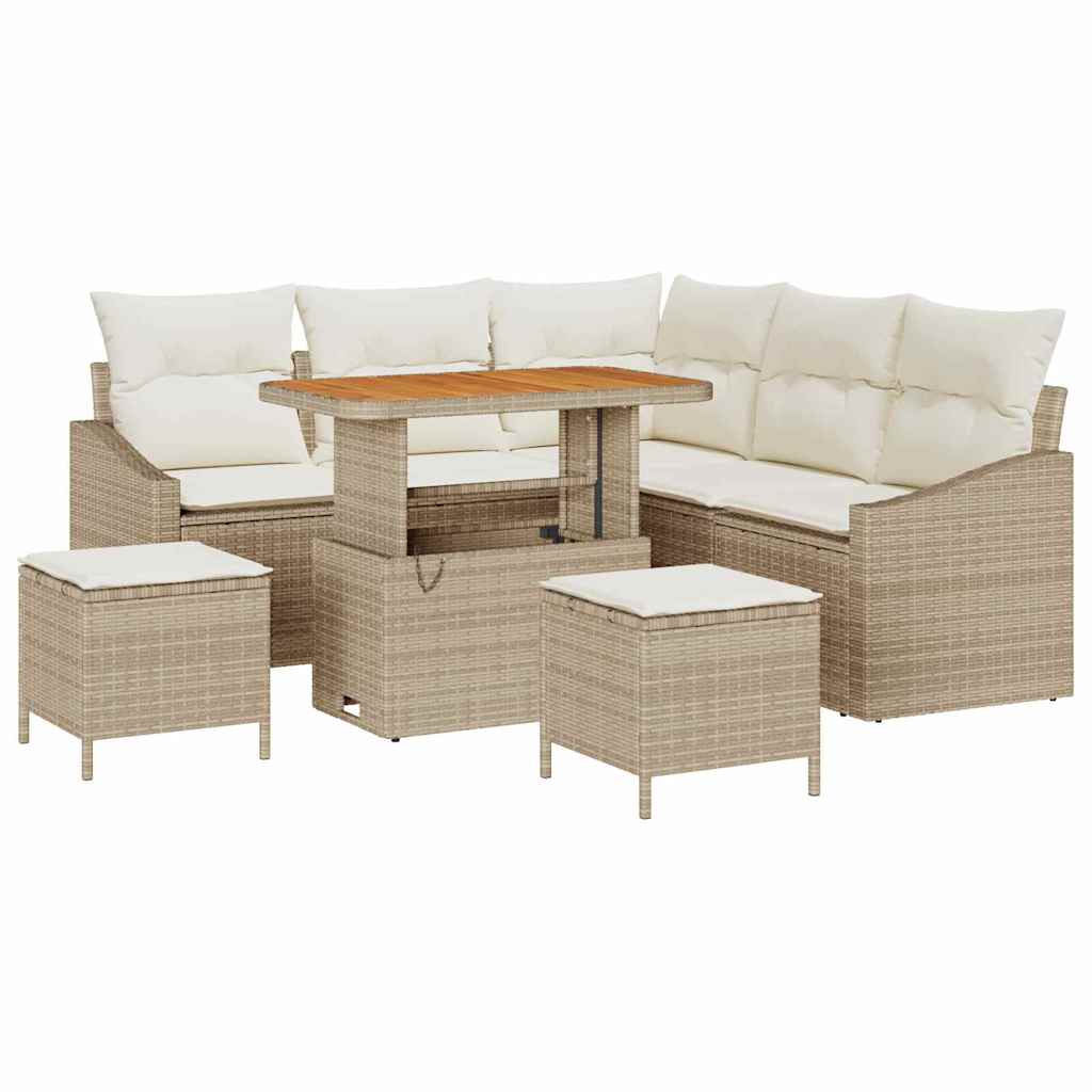 Conjunto de Sofá de Jardim 8 pcs Bege e Creme 90 x 55 x 71 cm