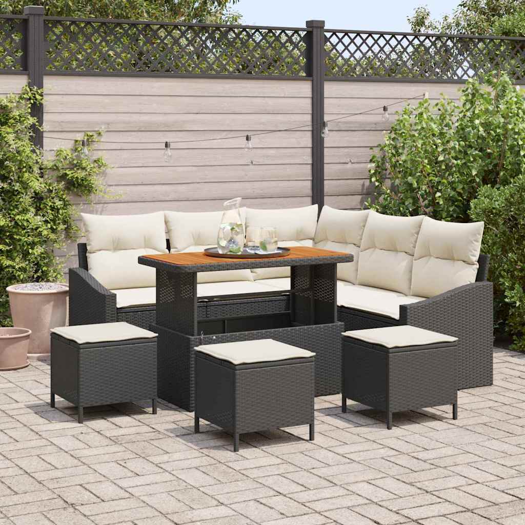 Conjunto de Sofá de Jardim 9 pcs Preto e Creme 110 x 55 x 71 cm
