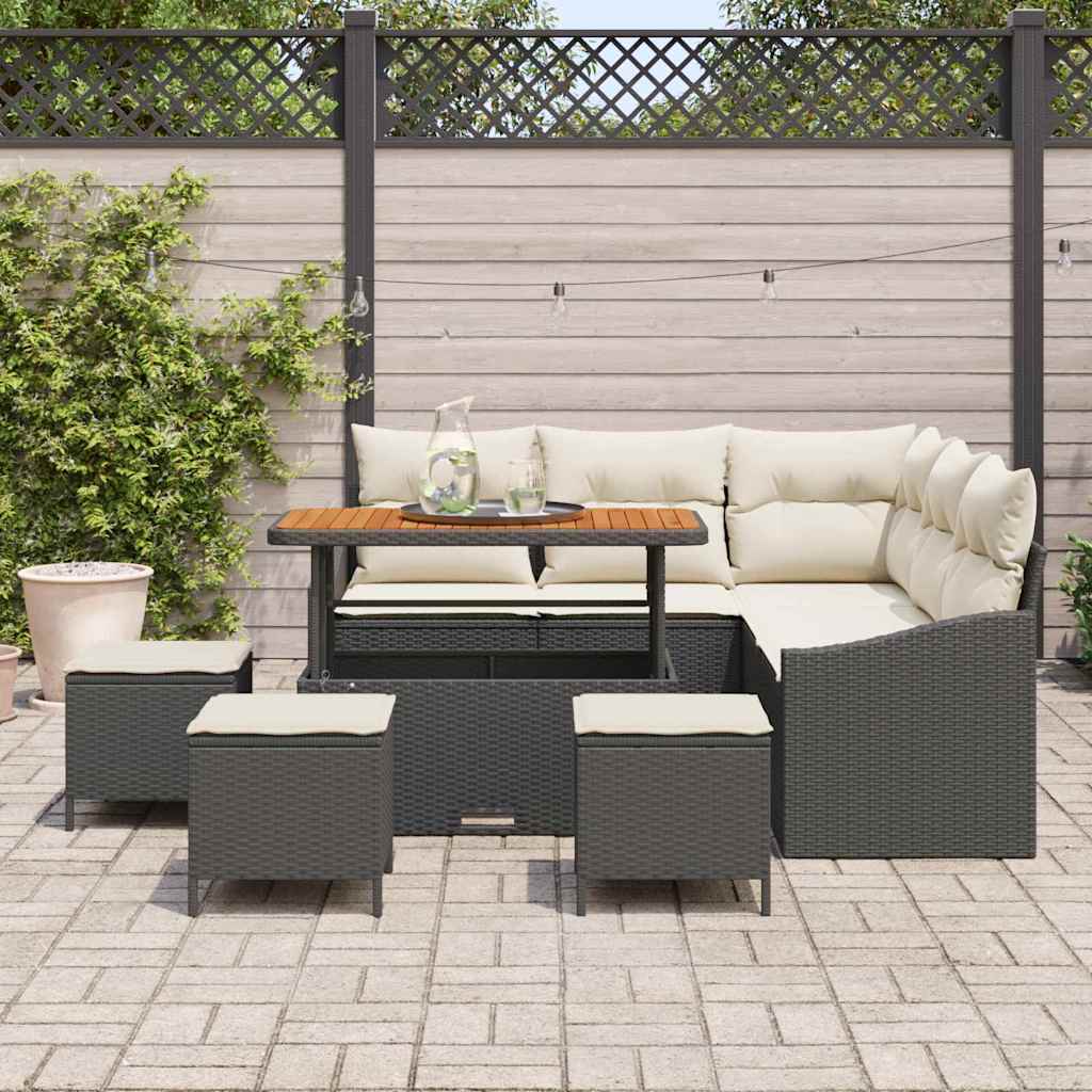 Conjunto de Sofá de Jardim 9 pcs Preto e Creme 110 x 55 x 71 cm
