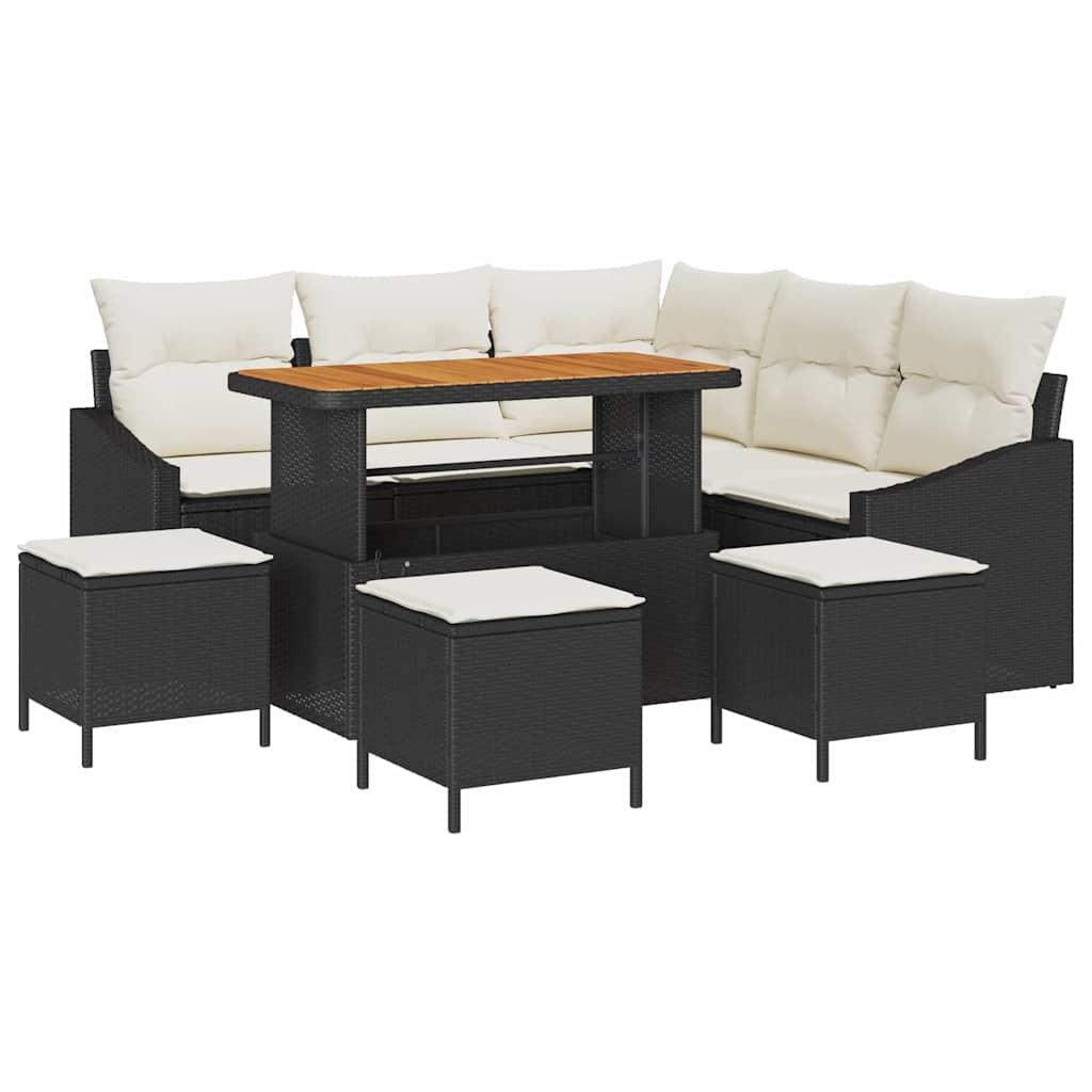Conjunto de Sofá de Jardim 9 pcs Preto e Creme 110 x 55 x 71 cm