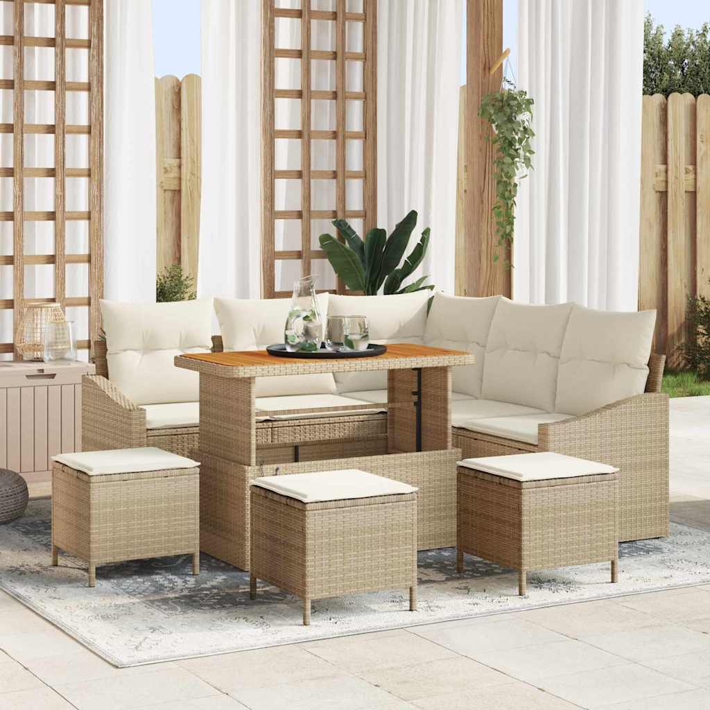 Conjunto de Sofá de Jardim 9 pcs Bege e Creme 110 x 55 x 71 cm