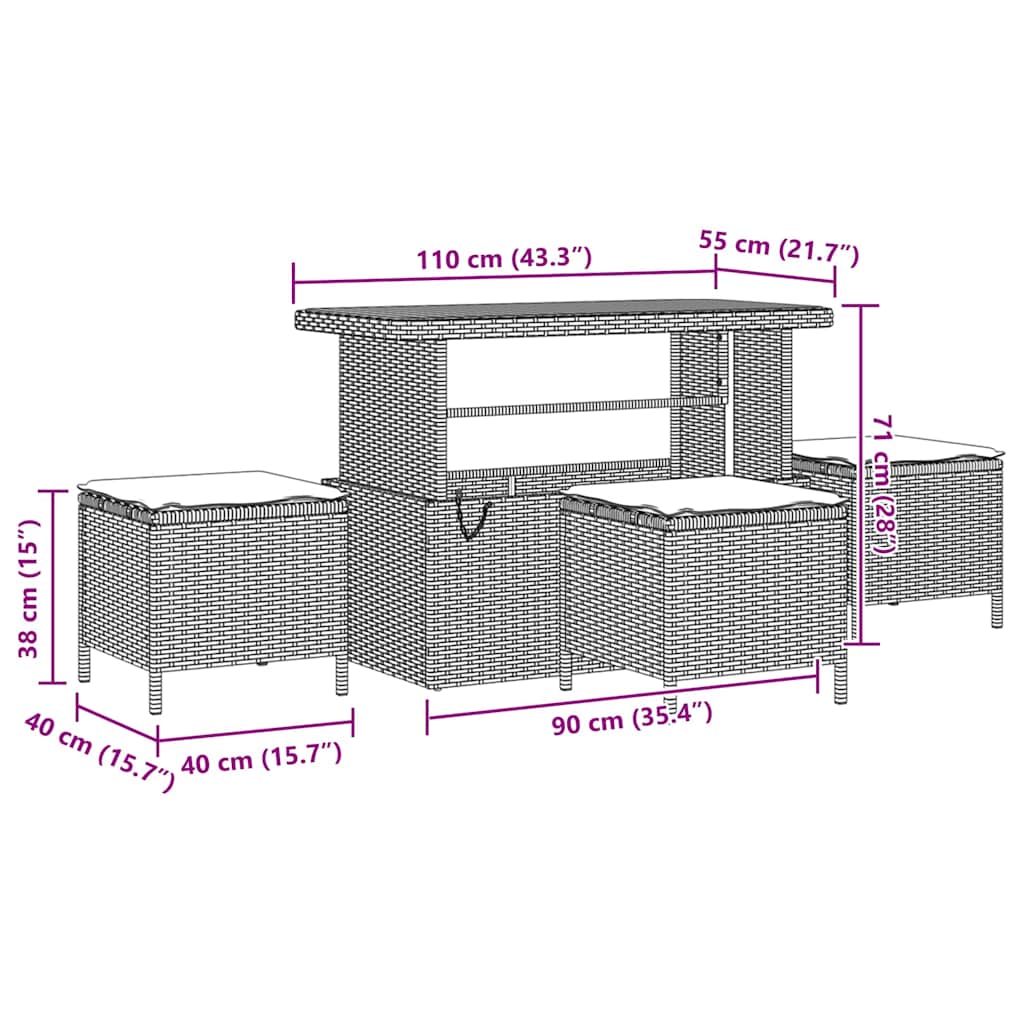 Conjunto de Sofá de Jardim 9 pcs Bege e Creme 110 x 55 x 71 cm