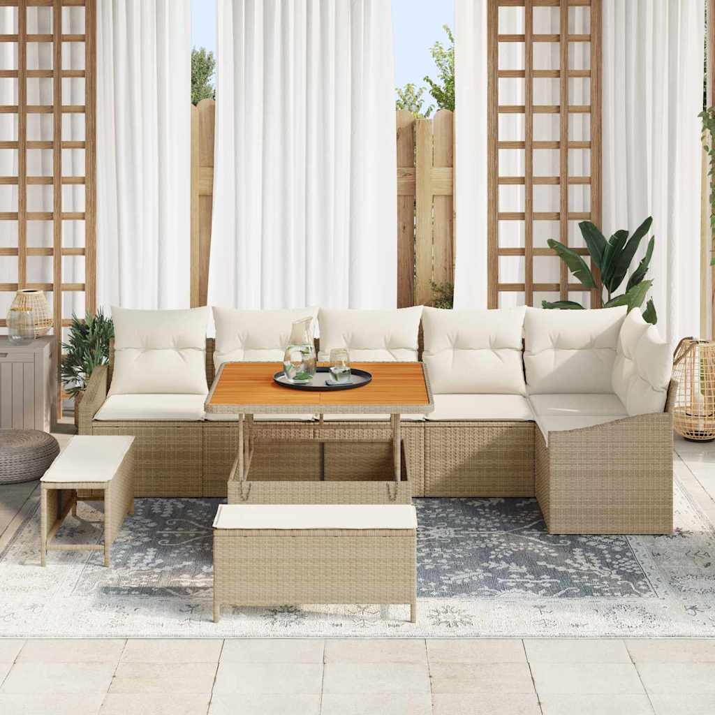 Conjunto de Sofá de Jardim 9 pcs Bege e Creme 100 x 100 x 71 cm