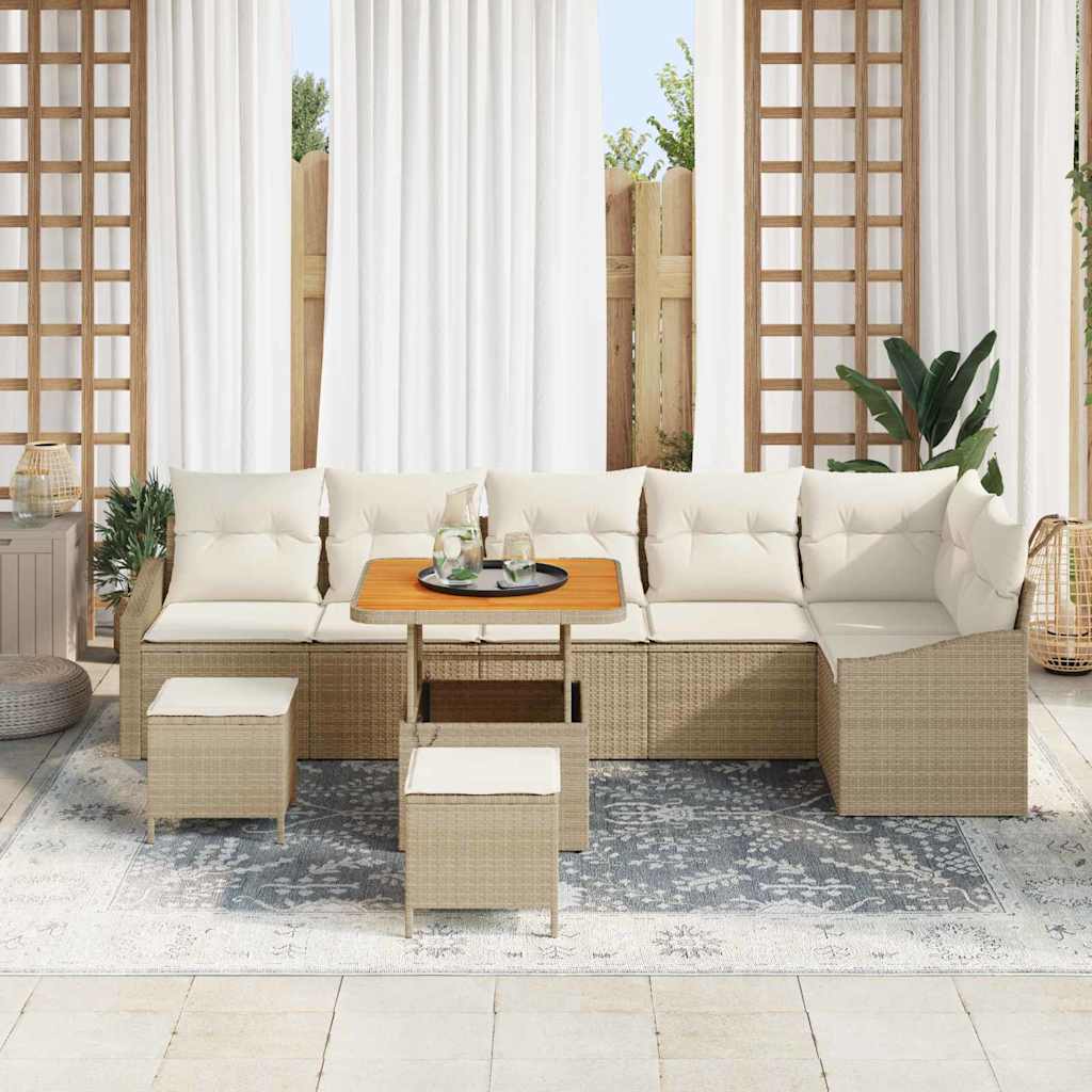 Conjunto de Sofá de Jardim 9 pcs Bege e Creme 80 x 80 x 71 cm