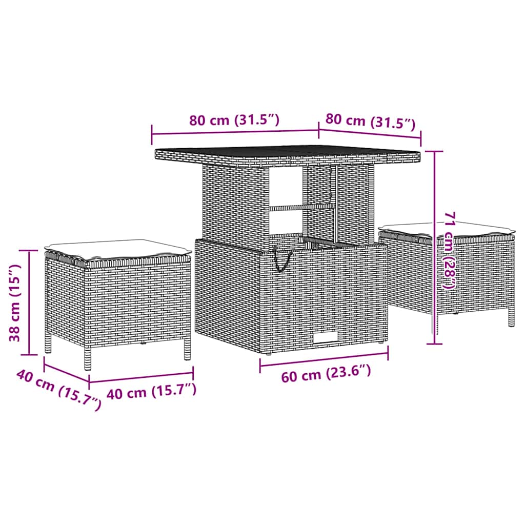 Conjunto de Sofá de Jardim 9 pcs Bege e Creme 80 x 80 x 71 cm