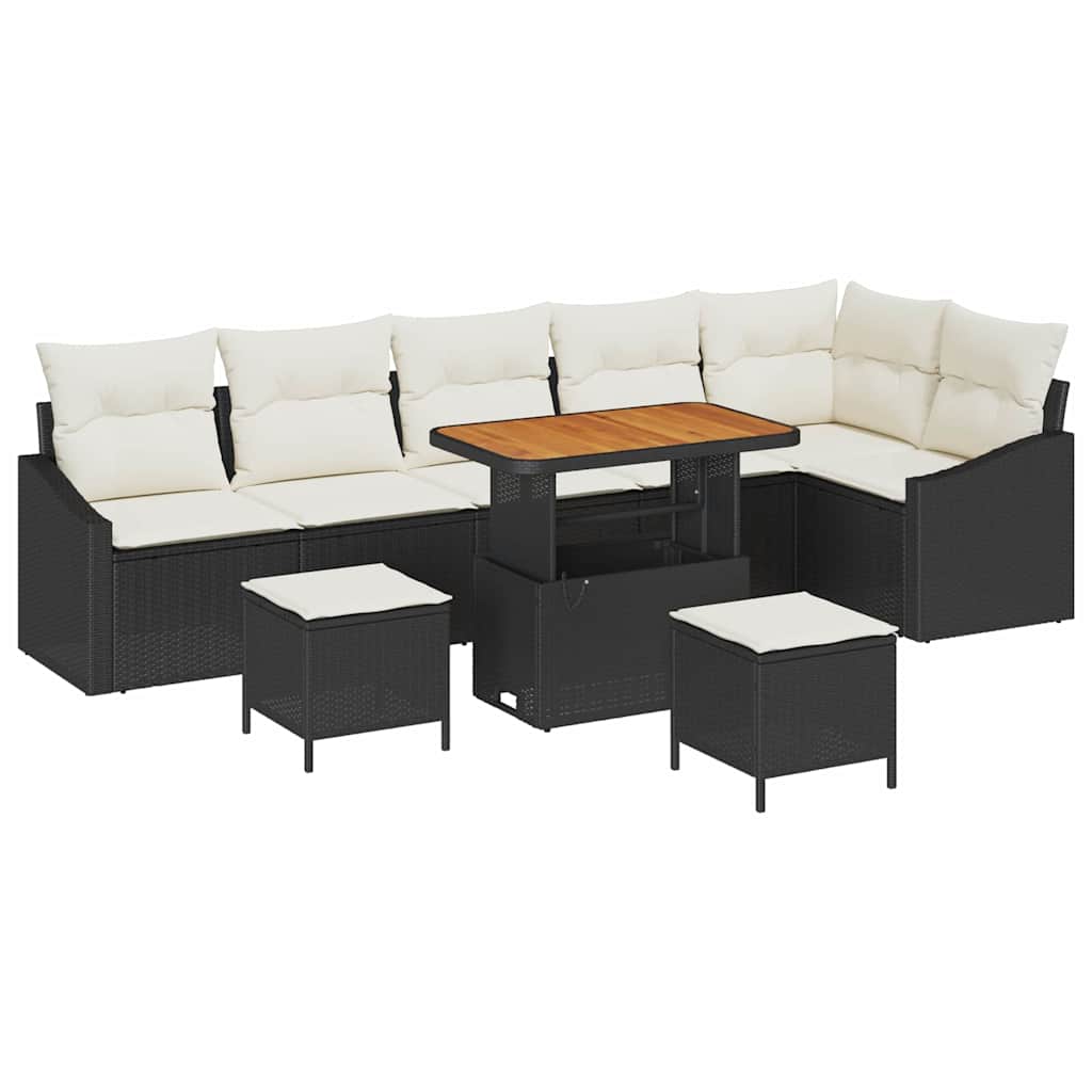 Conjunto de Sofá de Jardim 9 pcs Preto e Creme 90 x 55 x 71 cm